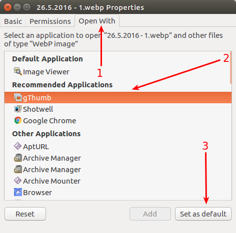 在 Ubuntu 中设置打开 WebP 图片的默认程序为 gThumb